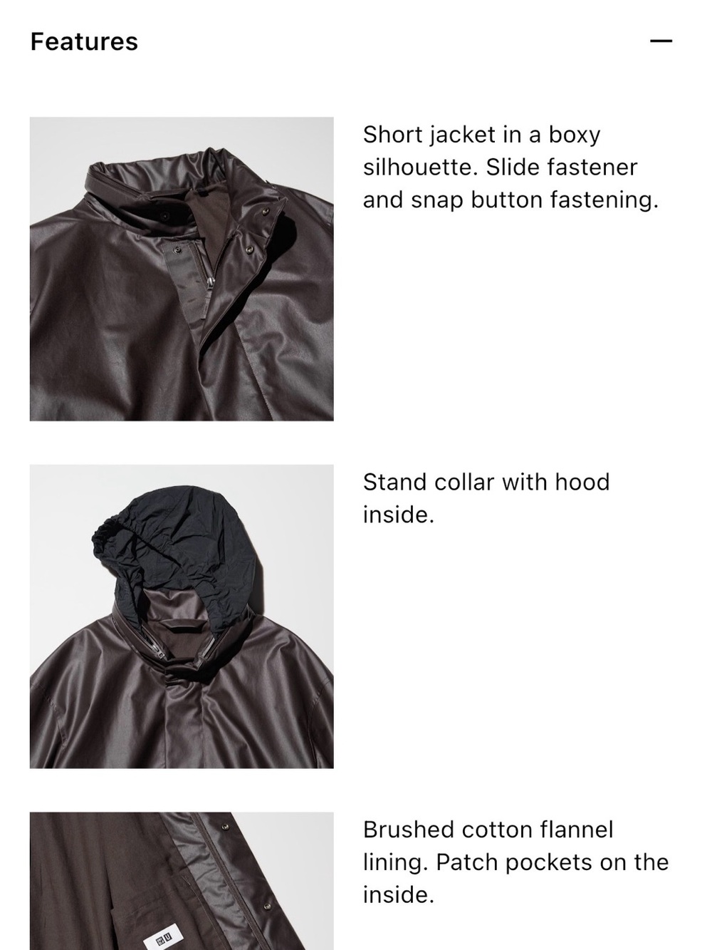 Uniqlo Coated Short Blouson Jacket in Dark Brown - Picture 2 of 5